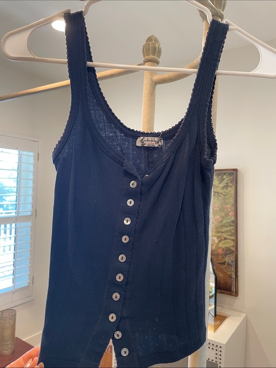 Free People Tops - Free People Navy Button-Front Ribbed Tank
